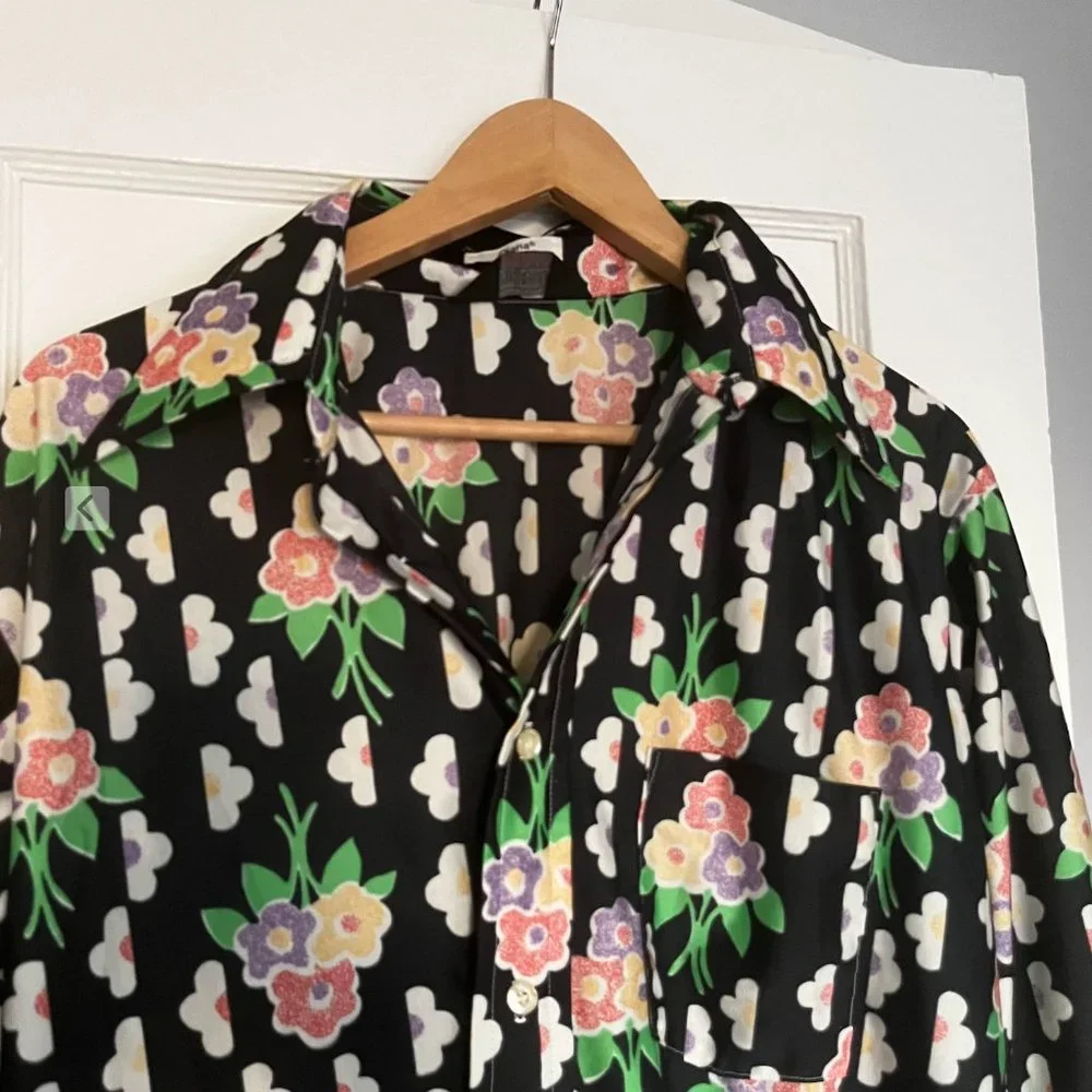 1970s Floral Flower Power Print Groovy Button Down Shirt - Picture 2 of 5